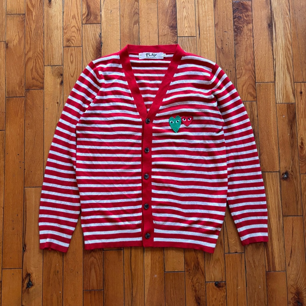 Comme Des Garçons Play Double Heart Striped Cardigan AD2009
